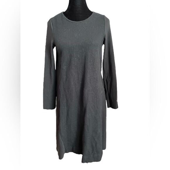 COS Black Wool and Jersey Swing Mini Dress Size Small Trapeze Long Sleeve - Picture 4 of 9